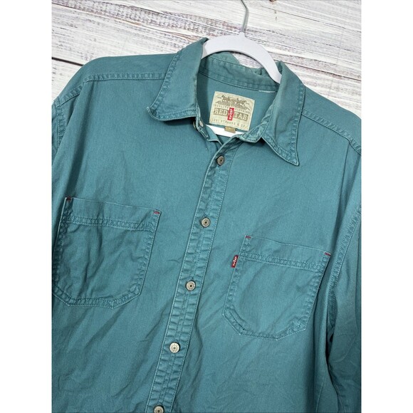 LEVI'S Red Tab Metal Button Denim Work Shirt Large Vtg 90s Y2K Workwear Green - Picture 1 of 14